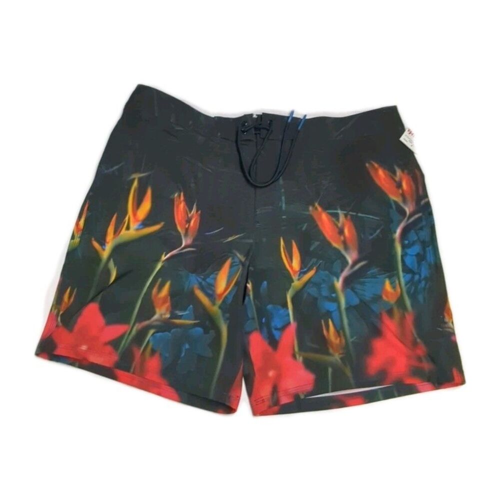 AEO American Eagle Swim Trunks Men Large Board Shorts Birds Of Paradise Floral L